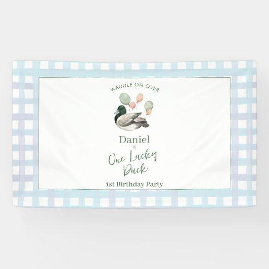 Wilde Eend Lucky Duck 1e Verjaardag Spandoek (Horizontaal)