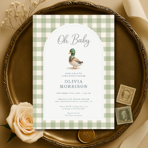 Wilde Eend Salie Groen Gingham Baby Shower Kaart