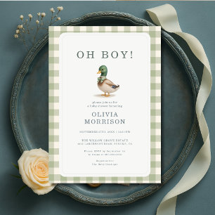 Wilde Eend Salie Groen Oh Jongen Gingham Baby Show Kaart