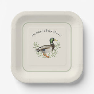 Wilde Eend Salie Groen Vintage Baby Shower Papieren Bordje
