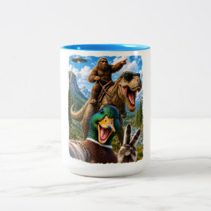 Wilde Eend Selfie Bigfoot T Rex UFO Grappige Cadea Tweekleurige Koffiemok