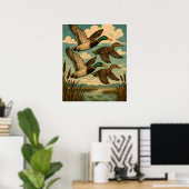 Wilde eenden in vlucht Wildlife Art Poster (Thuiskantoor)
