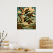 Wilde eenden in vlucht Wildlife Art Poster (Keuken)