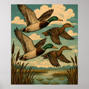 Wilde eenden in vlucht Wildlife Art Poster
