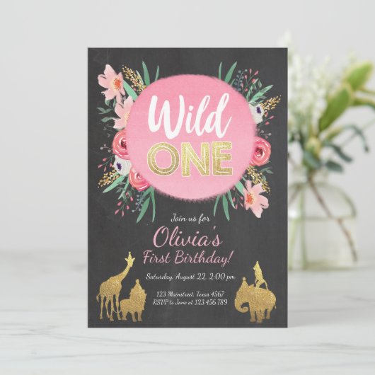 Wilde eenden Verjaardagse uitnodiging Floral Gold (Staand voorkant)