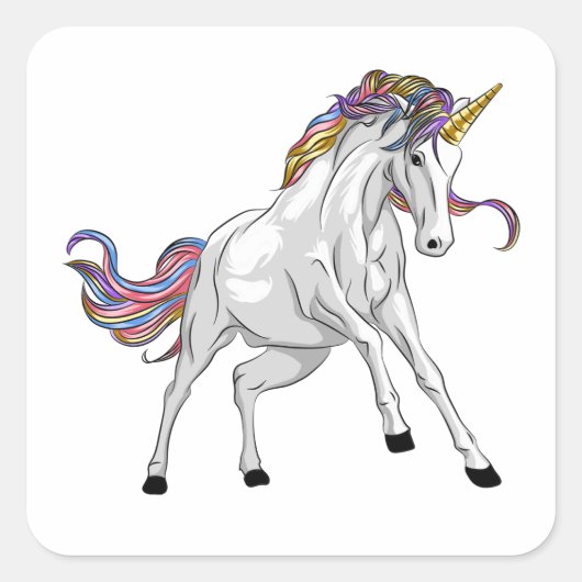Wilde Eenhoorn Sticker met Regenboog Manen en Goud (Voorkant)