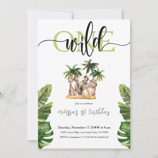 Wilde Eerste Eerste Eerste Safari Dieren Dag Parti Kaart (Voorkant)