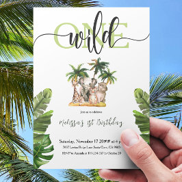 Wilde Eerste Eerste Eerste Safari Dieren Dag Parti Kaart