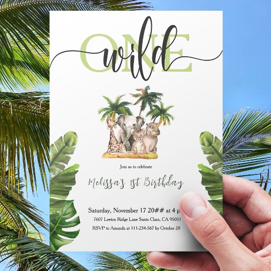 Wilde Eerste Eerste Eerste Safari Dieren Dag Parti Kaart