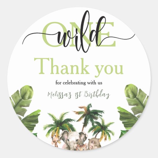 Wilde Eerste Eerste Eerste Safari Dieren Dag Parti Ronde Sticker (Voorkant)