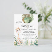 Wilde eerste verjaardag giraffe jungle ballonnen uitnodiging briefkaart (Staand voorkant)