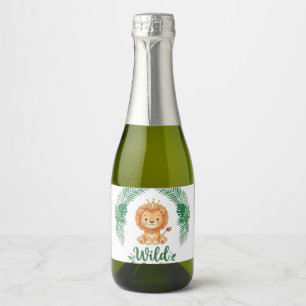 Wilde Eerste Verjaardag Jongen meisje Leeuwenkonin Sparkling Wijnetiket