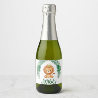 Wilde Eerste Verjaardag Jongen meisje Leeuwenkonin Sparkling Wijnetiket