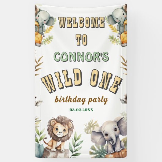 Wilde eerste verjaardag jungle feest banner (Verticaal)
