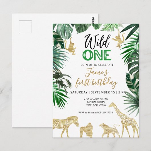 Wilde eerste verjaardag Safari Briefkaart (Voorkant / Achterkant)