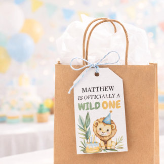 Wilde Eerste Verjaardag Safari Leeuw Cadeaulabel