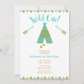 Wilde Eerste Verjaardag Turquoise & Gouden Tepee F Kaart (Voorkant)