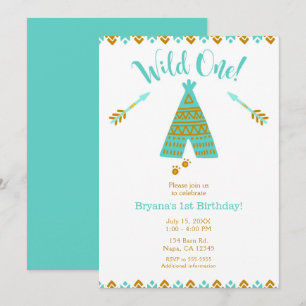 Wilde Eerste Verjaardag Turquoise & Gouden Tepee F Kaart