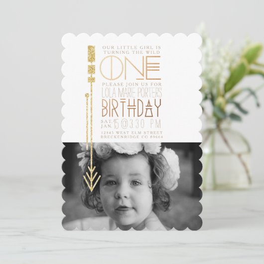 Wilde | Eerste verjaardagsfeestje uitnodigen foto Kaart (Staand voorkant)