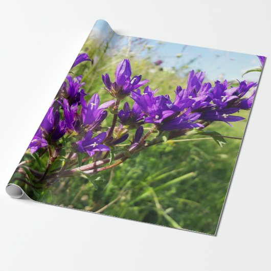 Wilde elegante paarse bloem cadeaupapier (Uitgerold)