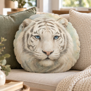 Wilde elegantie Majestueuze witte Bengaalse tijger Rond Kussen