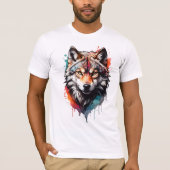 Wilde en artistieke Waterverf Splash Art Wolf T-shirt (Voorkant)