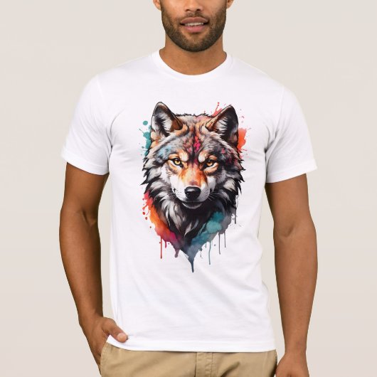 Wilde en artistieke Waterverf Splash Art Wolf T-shirt (Voorkant)