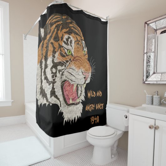 Wilde en boze tijger sinds 1940 Black Brown Douchegordijn (In situ)