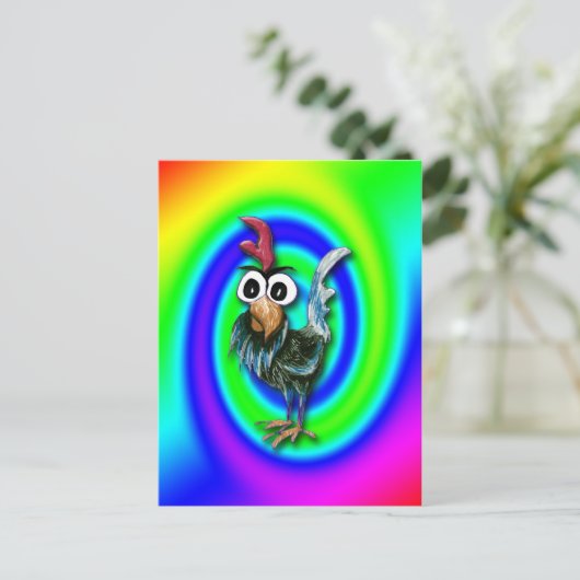 Wilde en Crazy Rooster Briefkaart (Staand voorkant)