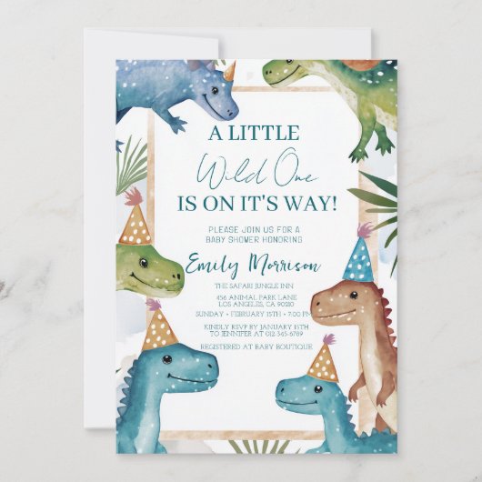 Wilde en dinosaurussen en Baby shower Kaart (Voorkant)