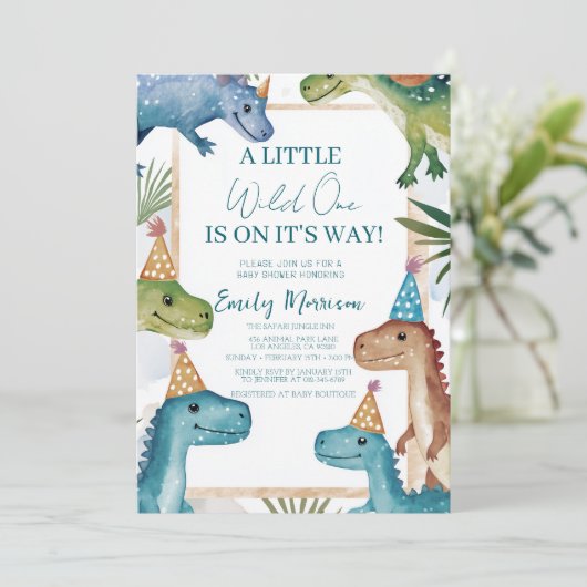 Wilde en dinosaurussen en Baby shower Kaart (Staand voorkant)