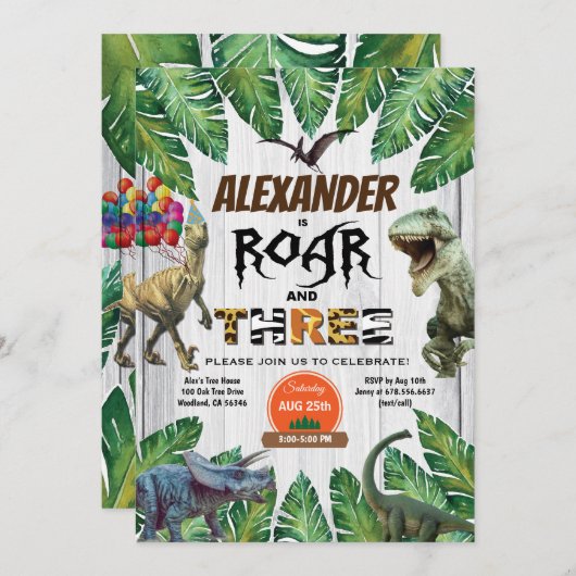 Wilde en Drie derde verjaardag uitnodiging safari (Voorkant / Achterkant)