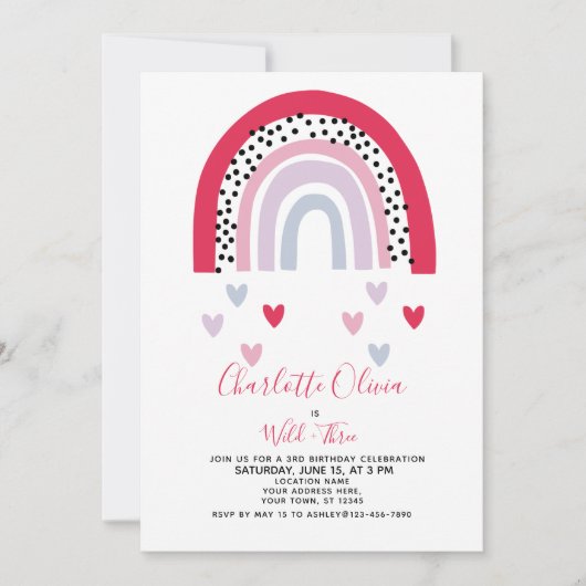 Wilde en Drie Roze Regenboogmeisjes: Birthday Part Kaart (Voorkant)