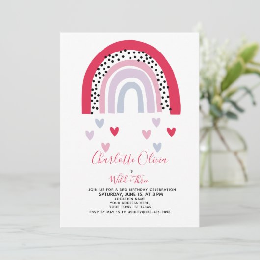 Wilde en Drie Roze Regenboogmeisjes: Birthday Part Kaart (Staand voorkant)