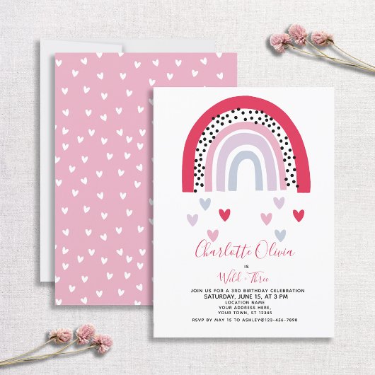 Wilde en Drie Roze Regenboogmeisjes: Birthday Part Kaart