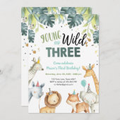 Wilde en Drie Safari Animals - Aanwezige uitnodigi Kaart (Voorkant / Achterkant)