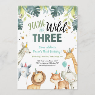 Wilde en Drie Safari Animals - Aanwezige uitnodigi Kaart