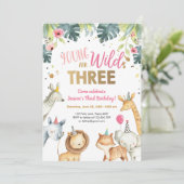 Wilde en Drie Safari Animals - Aanwezige uitnodigi Kaart (Staand voorkant)