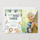 Wilde en Drie Safari Animals - Aanwezige uitnodigi Kaart (Voorkant)