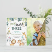 Wilde en Drie Safari Animals - Aanwezige uitnodigi Kaart (Staand voorkant)