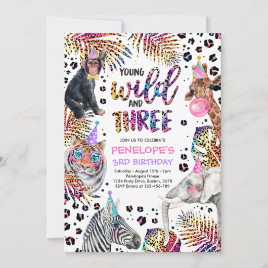 Wilde en Drie Safari Rainbow Cheetah 3rd Birthday Kaart (Voorkant)