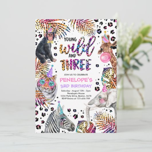 Wilde en Drie Safari Rainbow Cheetah 3rd Birthday Kaart (Staand voorkant)