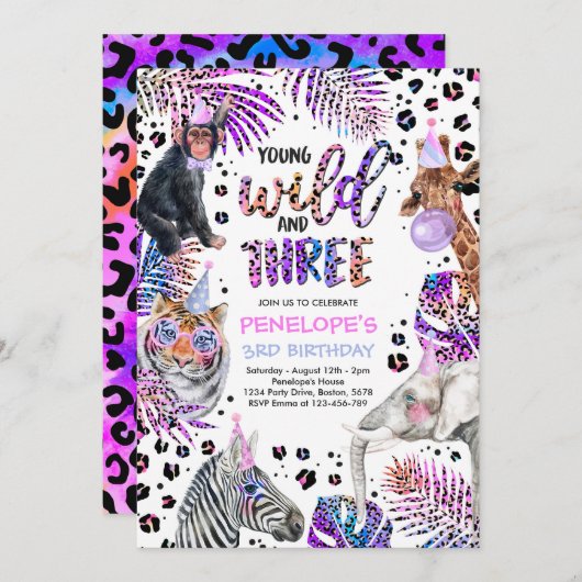 Wilde en Drie Safari Rainbow Cheetah 3rd Birthday Kaart (Voorkant / Achterkant)