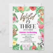 Wilde en Drie Tropische Dierlijke Derde Dag Partij Kaart (Voorkant)