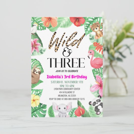 Wilde en Drie Tropische Dierlijke Derde Dag Partij Kaart (Staand voorkant)