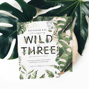 Wilde en Drie Tropische Greenery 3rd Birthday Kaart