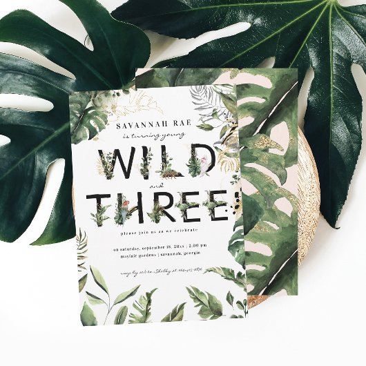 Wilde en Drie Tropische Greenery 3rd Birthday Kaart