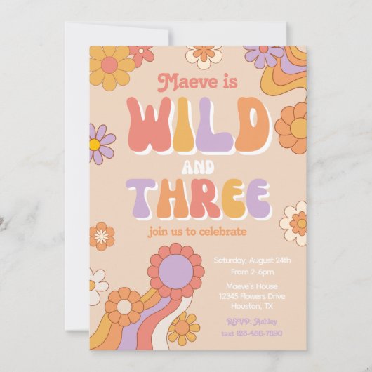 Wilde en Drie Uitnodiging | Groovy | 70 W | 3e (Voorkant)