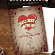 Wilde en Eén Tattoo Hart Eerste Dag Uitnodiging