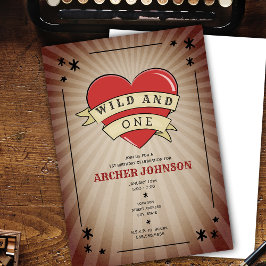 Wilde en Eén Tattoo Hart Eerste Dag Uitnodiging